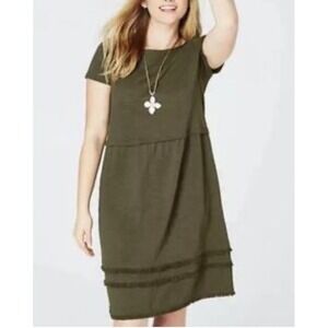 J.Jill Womens Midi Olive‎ Green Short Sleeve Comfy Dress Sz MP Work Casual Comfy
